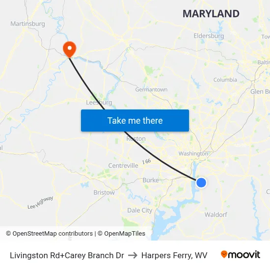 Livingston Rd+Carey Branch Dr to Harpers Ferry, WV map