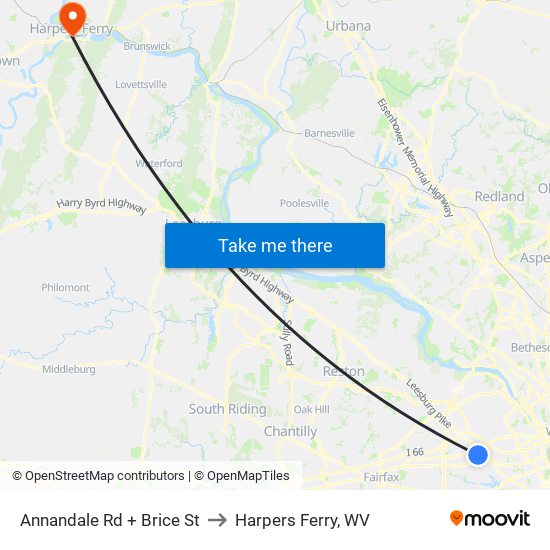 Annandale Rd + Brice St to Harpers Ferry, WV map