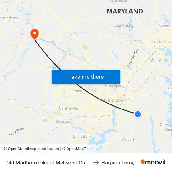 Old Marlboro Pike at Melwood Chapel Ln to Harpers Ferry, WV map
