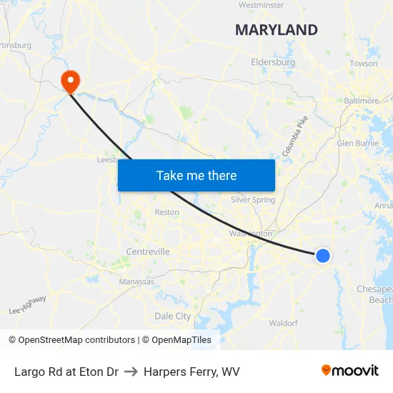 Largo Rd at Eton Dr to Harpers Ferry, WV map
