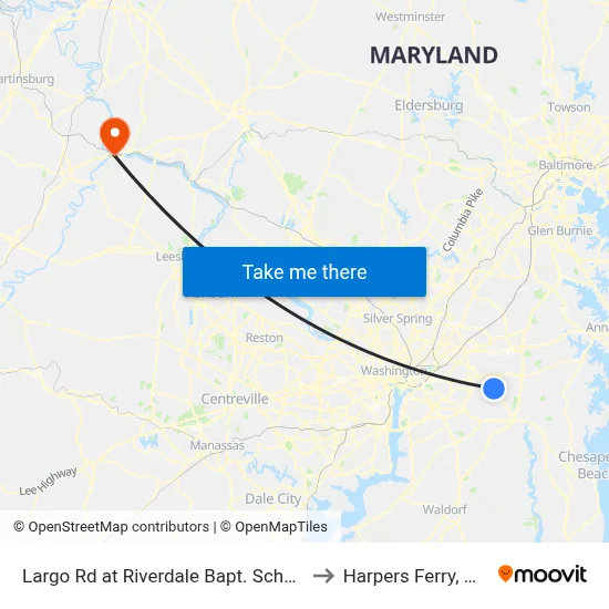 Largo Rd at Riverdale Bapt. School to Harpers Ferry, WV map