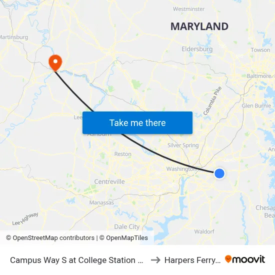 Campus Way S at College Station Dr (Pgcc) to Harpers Ferry, WV map