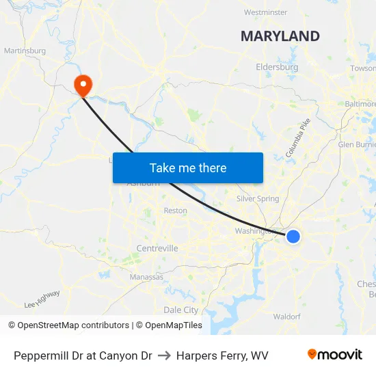 Peppermill Dr at Canyon Dr to Harpers Ferry, WV map
