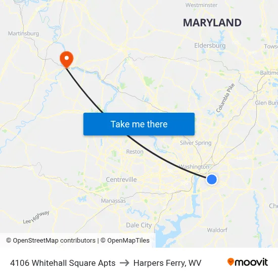 4106 Whitehall Square Apts to Harpers Ferry, WV map
