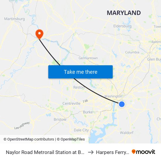 Naylor Road Metrorail Station at Bus Bay H to Harpers Ferry, WV map