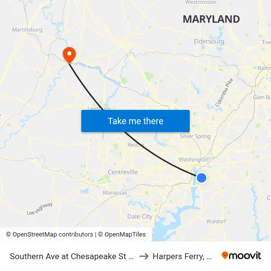 Southern Ave at Chesapeake St SE to Harpers Ferry, WV map