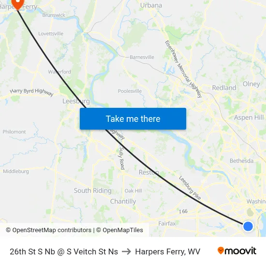 26th St S Nb @ S Veitch St Ns to Harpers Ferry, WV map