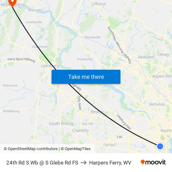 24th Rd S Wb @ S Glebe Rd FS to Harpers Ferry, WV map