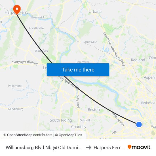 Williamsburg Blvd Nb @ Old Dominion Dr FS to Harpers Ferry, WV map