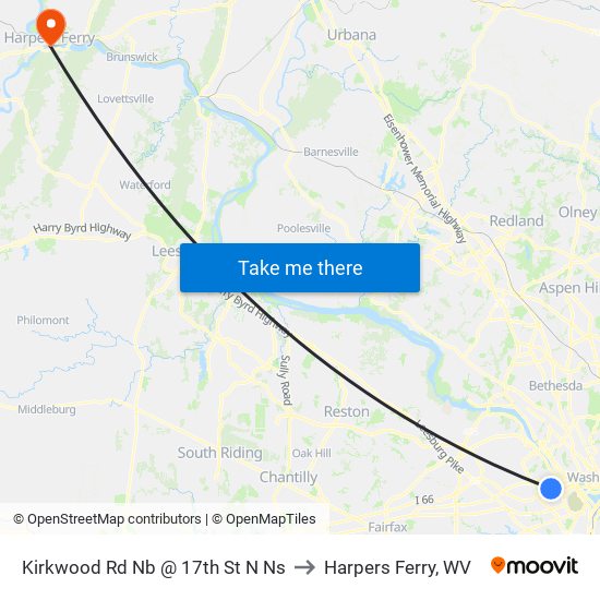 Kirkwood Rd Nb @ 17th St N Ns to Harpers Ferry, WV map