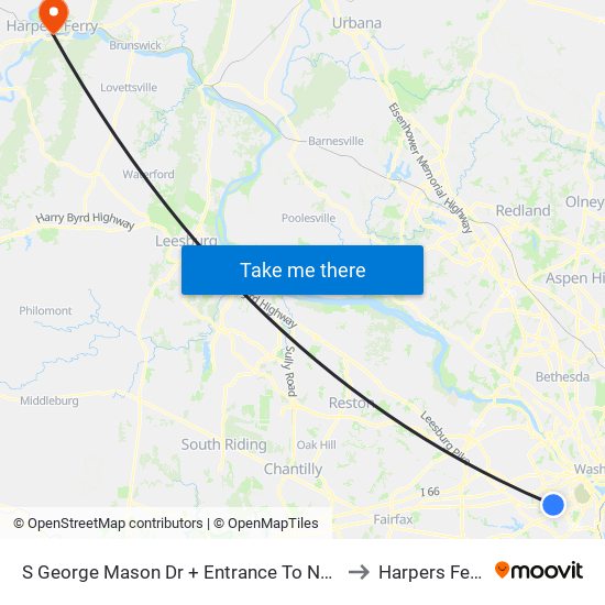 S George Mason Dr + Entrance To National Guard Ce to Harpers Ferry, WV map