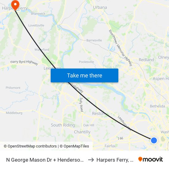 N George Mason Dr + Henderson Rd to Harpers Ferry, WV map