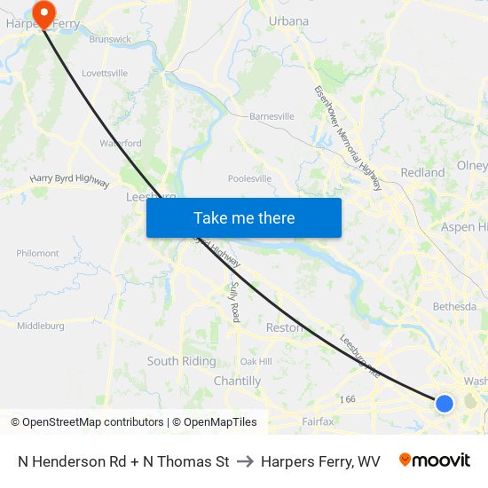 N Henderson Rd + N Thomas St to Harpers Ferry, WV map