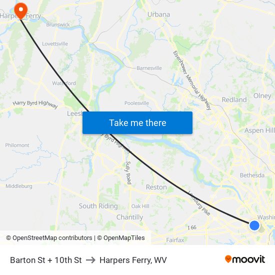 Barton St + 10th St to Harpers Ferry, WV map