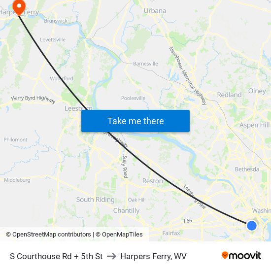 S Courthouse Rd + 5th St to Harpers Ferry, WV map