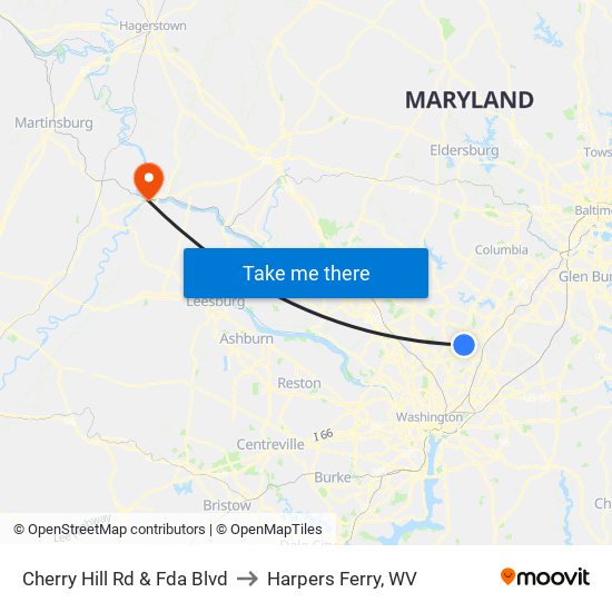 Cherry Hill Rd & Fda Blvd to Harpers Ferry, WV map