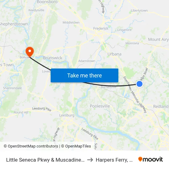 Little Seneca Pkwy & Muscadine Dr to Harpers Ferry, WV map