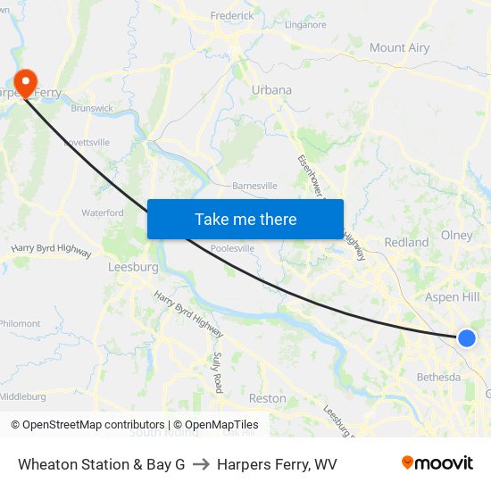 Wheaton Station & Bay G to Harpers Ferry, WV map