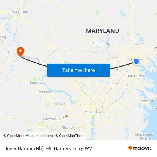 Inner Harbor (Nb) to Harpers Ferry, WV map