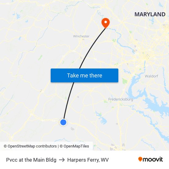 Pvcc at the Main Bldg to Harpers Ferry, WV map
