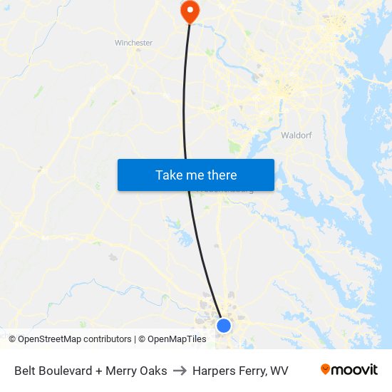 Belt Boulevard + Merry Oaks to Harpers Ferry, WV map