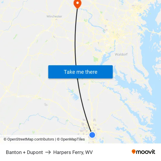 Banton + Dupont to Harpers Ferry, WV map