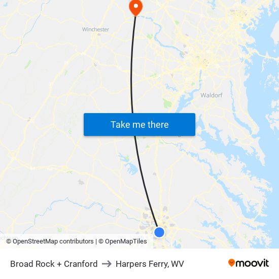 Broad Rock + Cranford to Harpers Ferry, WV map