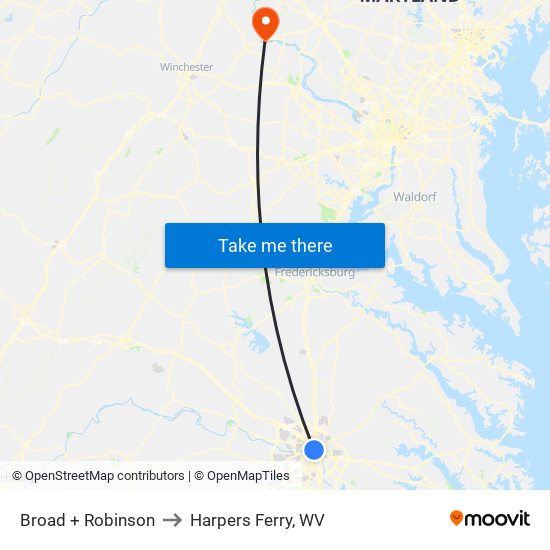 Broad + Robinson to Harpers Ferry, WV map