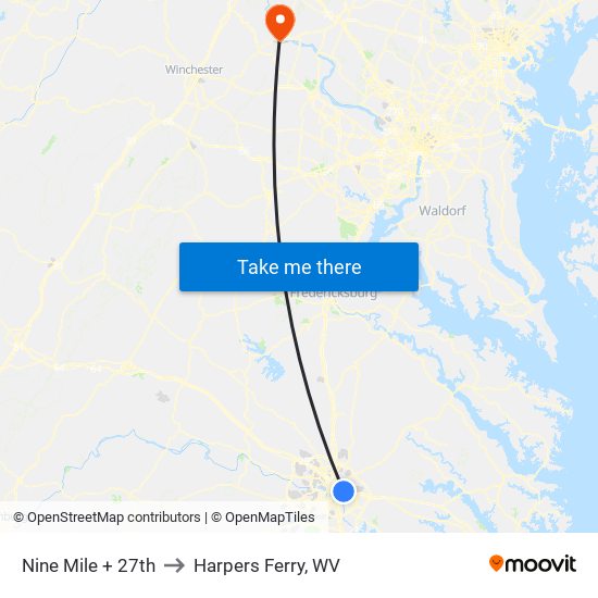 Nine Mile + 27th to Harpers Ferry, WV map