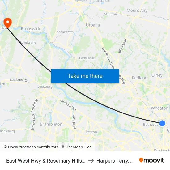 East West Hwy & Rosemary Hills Dr to Harpers Ferry, WV map