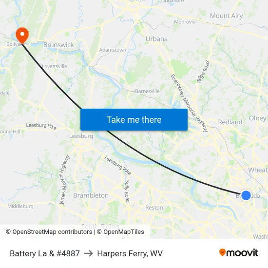 Battery La & #4887 to Harpers Ferry, WV map