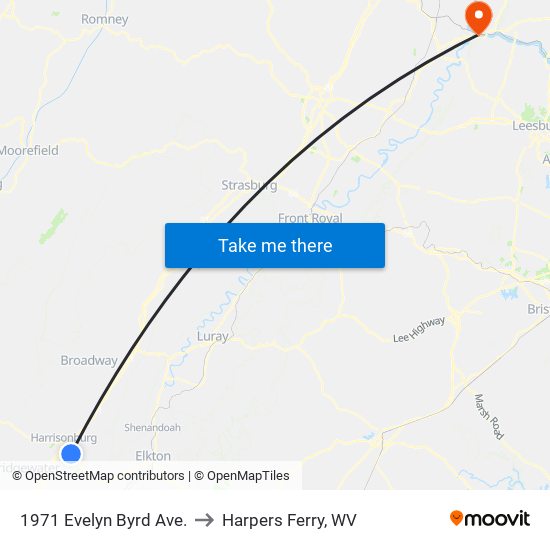 1971 Evelyn Byrd Ave. to Harpers Ferry, WV map