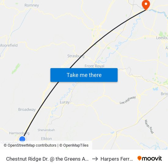 Chestnut Ridge Dr. @ the Greens Apartment to Harpers Ferry, WV map