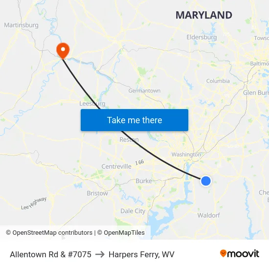 Allentown Rd & #7075 to Harpers Ferry, WV map