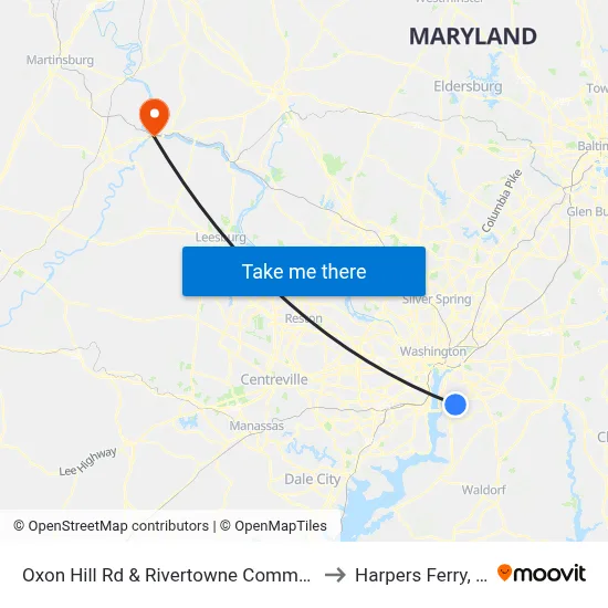 Oxon Hill Rd & Rivertowne Commons M to Harpers Ferry, WV map