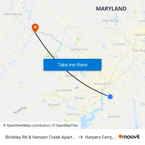 Brinkley Rd & Henson Creek Apartments to Harpers Ferry, WV map