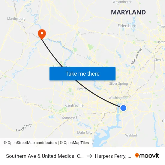 Southern Ave & United Medical Cente to Harpers Ferry, WV map