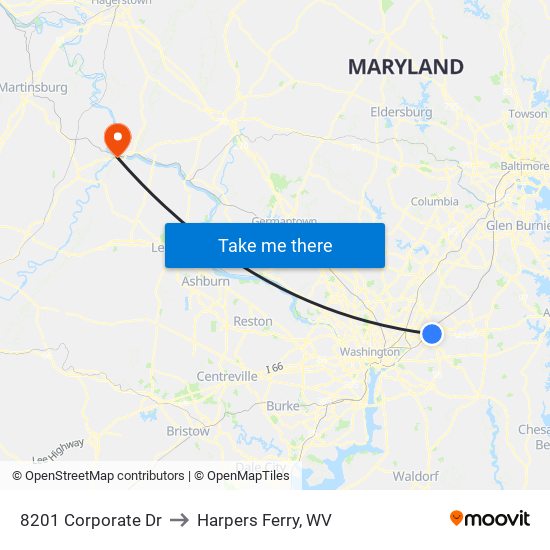 8201 Corporate Dr to Harpers Ferry, WV map