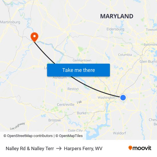 Nalley Rd & Nalley Terr to Harpers Ferry, WV map
