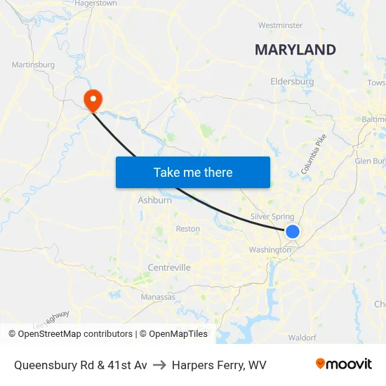 Queensbury Rd & 41st Av to Harpers Ferry, WV map