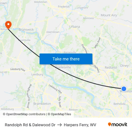 Randolph Rd & Dalewood Dr to Harpers Ferry, WV map