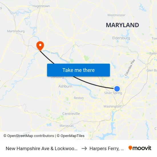 New Hampshire Ave & Lockwood Dr to Harpers Ferry, WV map