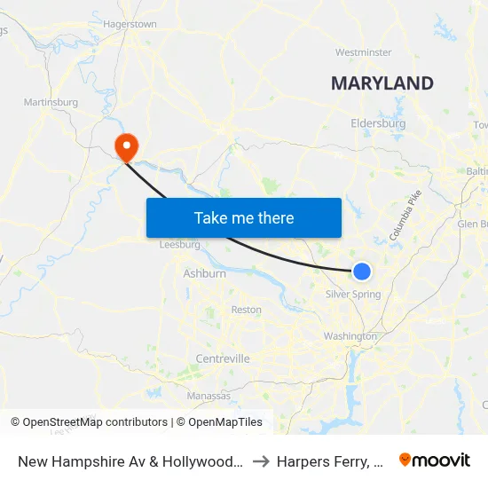 New Hampshire Av & Hollywood Av to Harpers Ferry, WV map
