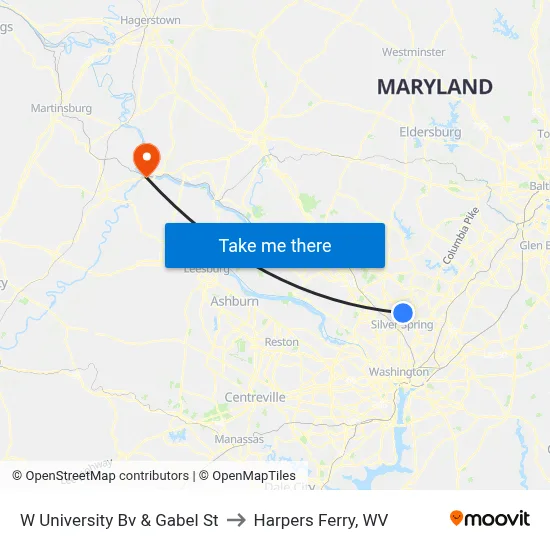 W University Bv & Gabel St to Harpers Ferry, WV map