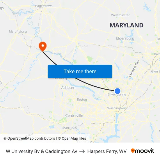 W University Bv & Caddington Av to Harpers Ferry, WV map