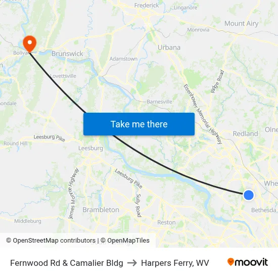 Fernwood Rd & Camalier Bldg to Harpers Ferry, WV map
