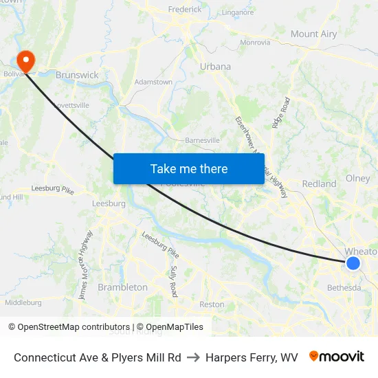 Connecticut Ave & Plyers Mill Rd to Harpers Ferry, WV map