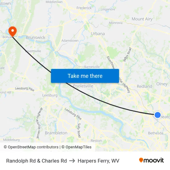 Randolph Rd & Charles Rd to Harpers Ferry, WV map