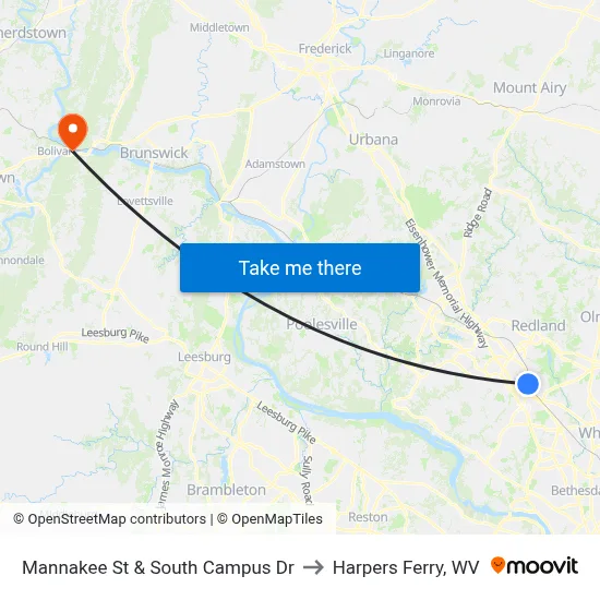 Mannakee St & South Campus Dr to Harpers Ferry, WV map