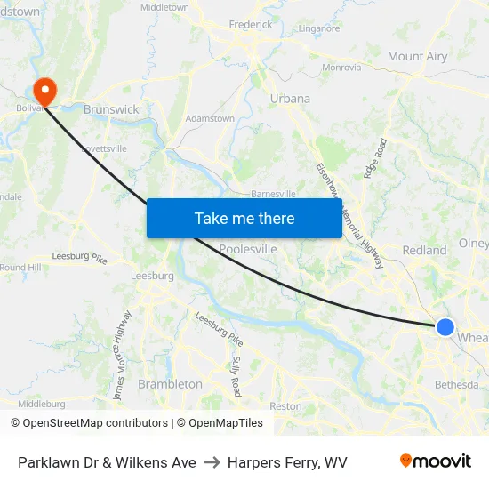 Parklawn Dr & Wilkens Ave to Harpers Ferry, WV map